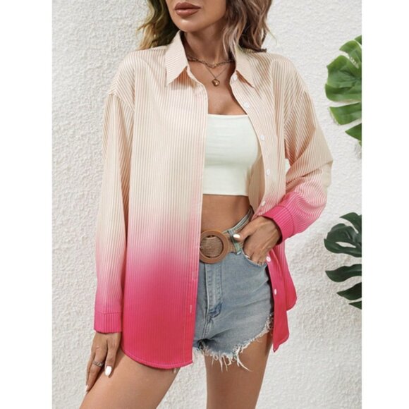 Contemporary Ombre Striped Print Drop Shoulder Shirt - Picture 4 of 5